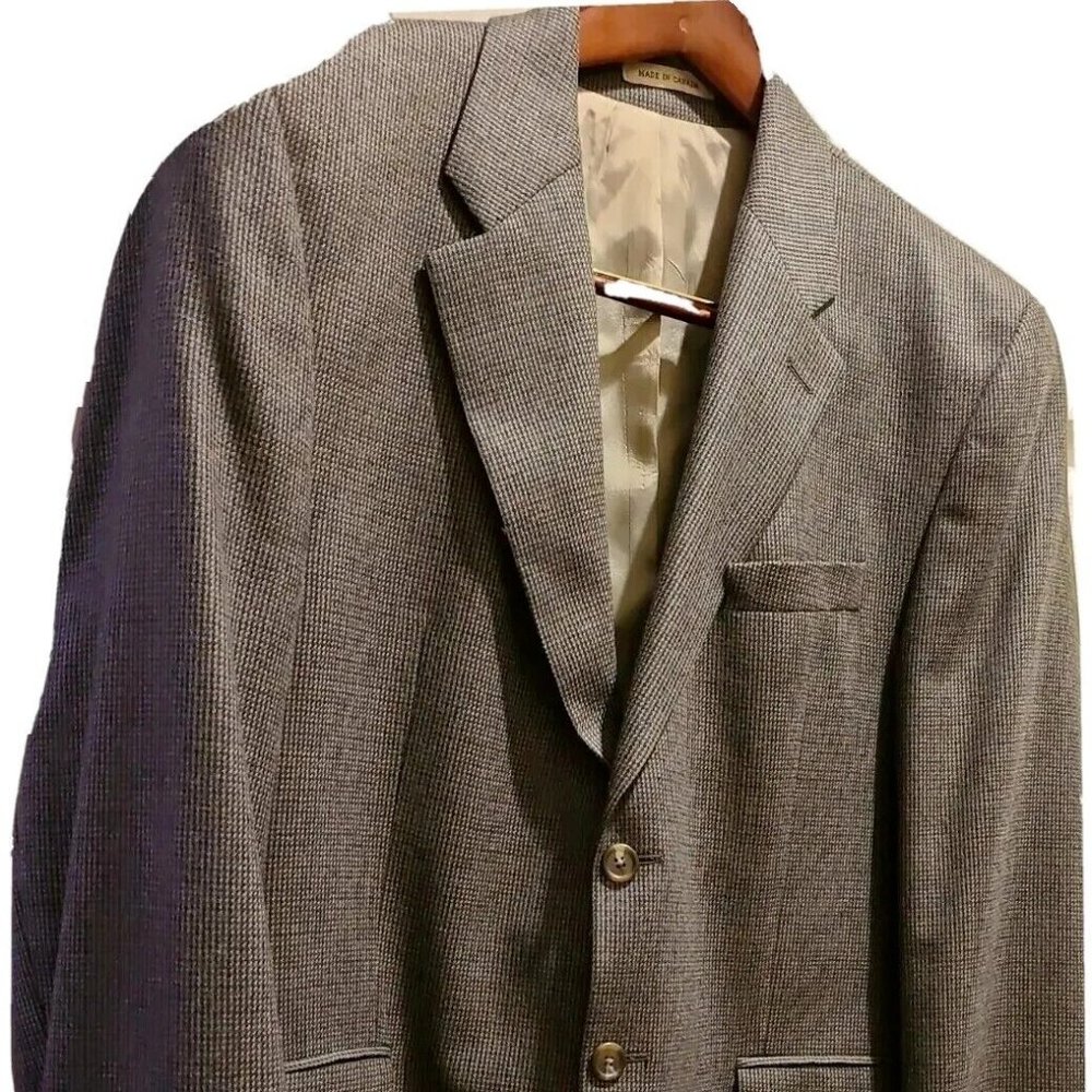 42R Ralph Lauren Brown Tooth Over Check LAMBSWOOL Tweed Blazer Jacket Sport Coat